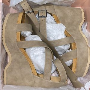 Charlotte Russe Taupe Wedge Heel Sandals - Brand New in box